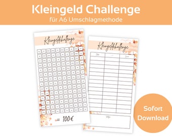 Small change savings challenge template including tracker | Autumnal Challenge Savings | A6 Zipper Envelope Method | as PDF Download