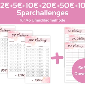 1 + 2 + 5 + 10 + 20 + 50 + 100 Euro Saving Challenges Set Minimalistic Saving Challenges | For A6 Zipper Envelope Method | PDF Download