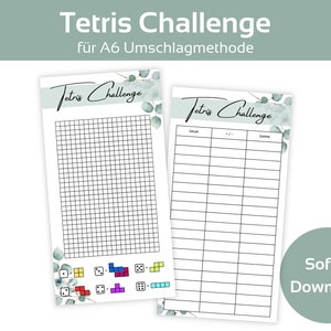 Tetris savings challenge set dice savings game template including tracker Eucalyptus Challenge Savings | A6 Zipper Envelope Method | Instant PDF Download