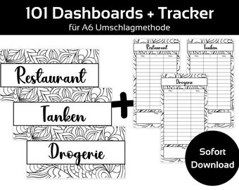 101 Dashboards (cover pages) + Tracker in black and white design for A6 envelopes Envelope method in the budget binder | Digital PDF download