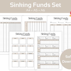 May include: A set of printable sinking fund trackers in A4, A5, and A6 sizes. The trackers are designed to help you save for specific goals, such as a holiday, a new car, or a deposit on a house. The trackers include a monthly overview, a yearly overview, and a savings tracker.