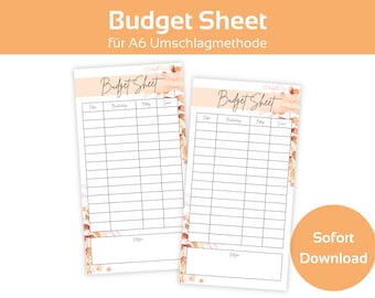 Budget Sheet in an autumnal design | Budget Binder Inserts | Tracker for envelope method | A6 zippered envelope | Digital PDF Download
