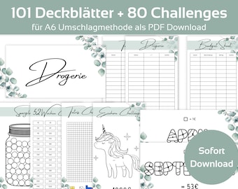 Ultimate Budget A6 Planner Set | 101 Deckblätter (Dashboards) + Tracker | Budget Sheet Vorlage | 80 Challenges | A6 Umschläge | PDF Download