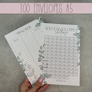 A5 100 Envelopes Gelocht Sparchallenges + Tracker, Sparen Challenge, für A5 Umschläge im Budget Binder