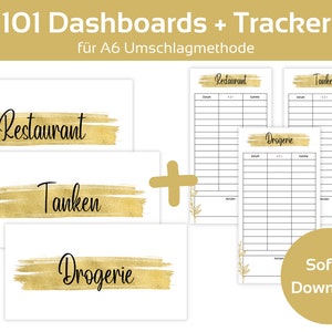 101 Dashboards (cover pages) + Tracker Gold A6 Envelopes Envelope Method Budget Binder Starter Set German Budgeting | Digital PDF Download