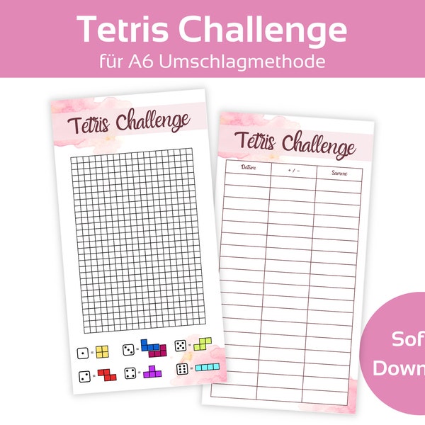 Tetris Sparchallenge Set Würfel Sparspiel Vorlage inkl. Tracker Minimalistisch Challenge Sparen | A6 Zipper Umschlagmethode | PDF Download