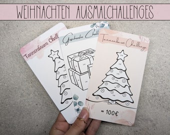 Christmas coloring challenges, savings challenge set + tracker, savings challenge aesthetics, for A6 envelopes in a budget binder