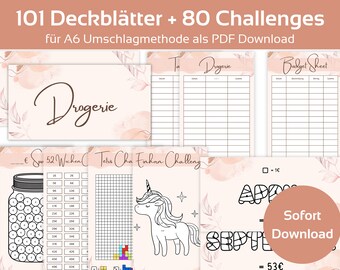 Ultimate Budget A6 Planner Set | 101 Deckblätter (Dashboards) + Tracker | Budget Sheet Vorlage | 80 Challenges | A6 Umschläge | PDF Download