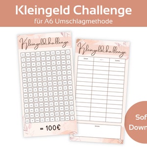Small change savings challenge template including tracker, aesthetic challenge savings | A6 zipper envelope method | as PDF download