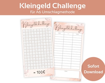 Small change savings challenge template including tracker, aesthetic challenge savings | A6 zipper envelope method | as PDF download