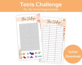 Tetris Savings Challenge Set Dice Savings Game Template including Tracker Autumnal Savings Challenge | A6 Zipper Envelope Method | PDF Download