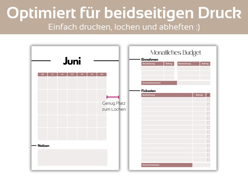 May include: A printable budget planner with a calendar for the month of June and a section for monthly income and expenses. The planner is designed to be printed on both sides and has space for notes.