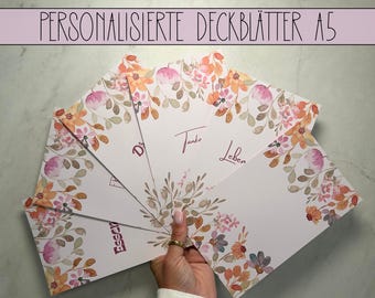 Hojas de portada A5 con diseño de flores, paneles y rastreadores para sobres A5, método de sobres, juego básico de carpetas económicas (alemán)