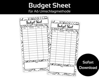 Budget Sheet in Black and White Design | Budget Binder Inserts | Tracker for Envelope Method | A6 Zippered Envelope | Digital PDF Download
