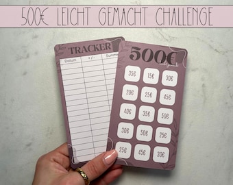 Sfida di risparmio facile da 500 euro con tracker, Challenge A6 Budget Binder, metodo busta con cerniera A6