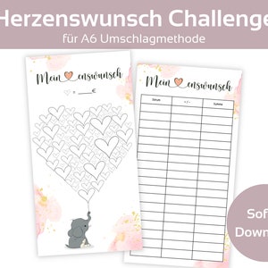 Heart&#39;s Desire Savings Challenge Set including Tracker, Money Saving Challenge Template, suitable for A6 Zipper Budget Planner, PDF Digital Instant Download
