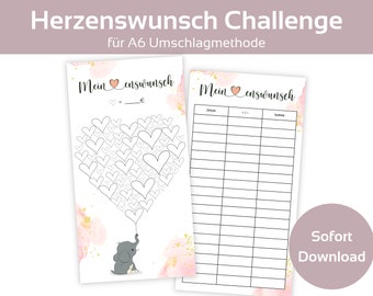 Heart's Desire Savings Challenge Set including Tracker, Money Saving Challenge Template, suitable for A6 Zipper Budget Planner, PDF Digital Instant Download