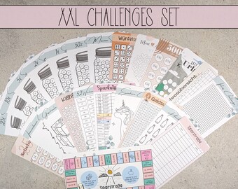 Kit de démarrage XXL Challenges pour classeur budgétaire A6, défi de dépôt, pot d'épargne, défis de coloriage, différents modèles, kit de démarrage pour remplissage d'argent