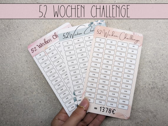 52 Wochen Challenge Geld Sparen Set und Tracker verschiedene Designs, Sparchallenge, Budget Binder A6 Zipper Umschlagmethode