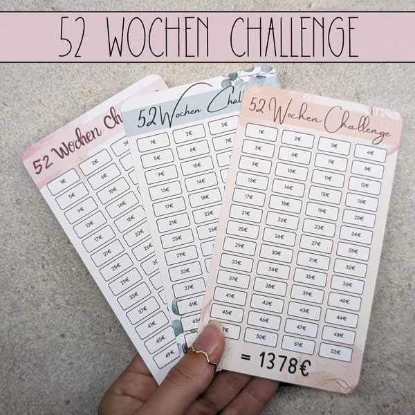 52 Wochen Challenge Geld Sparen Set und Tracker verschiedene Designs, Sparchallenge, Budget Binder A6 Zipper Umschlagmethode