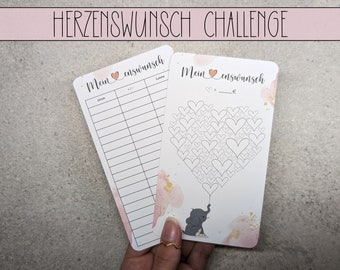 Herzenswunsch Sparchallenge, Geldsparen Challenge, passend für A6 Zipper Budget Binder, Spartracker