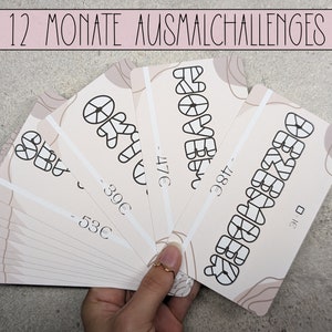 12 Monate Sparchallenge, Jahres Challenge mit Tracker für A6 Budget Binder, A6 Zipper Umschlagmethode