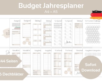 Budget annual planner 144 pages, German A4+A5, 12 months including instructions, financial planner to print, household book, monthly budget, PDF