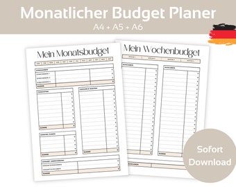 Budget Planner German A4, A5+A6, financial planner to print, savings tracker, household book, monthly budget, fixed costs, instant download PDF