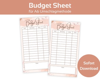 Budget Sheet in an aesthetic design | Budget Binder Inserts | Tracker for envelope method | A6 Zipper Envelope | Instant Digital PDF Download