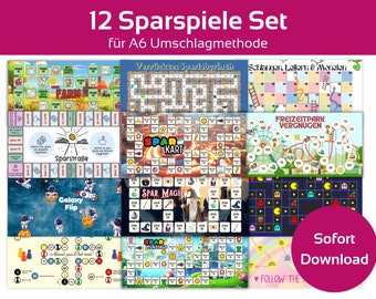 12-Game Savings Set, Super Mario Savings Game, Labyrinth, Savings Challenge Set, Dice Savings Game Template incl. Tracker, Savings Challenge A6 | PDF Download