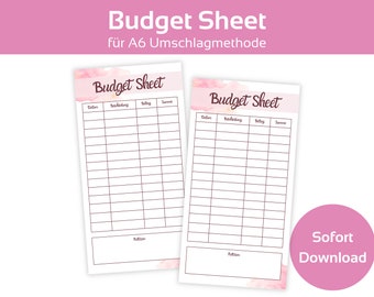 Budget sheet in a minimalist design | Budget binder inserts | Tracker for envelope method | A6 zippered envelope | Digital PDF download