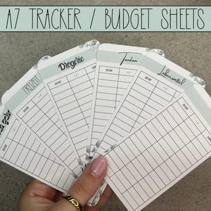 Tracker fogli budget A7 Eucalipto personalizzato per buste A7, metodo busta, set iniziale raccoglitore budget tedesco