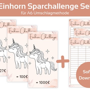Unicorn savings challenge set with tracker | Saving challenge | Aesthetic A6 envelopes envelope method in budget binder | Digital PDF download