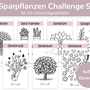 7 Savings Plants Savings Challenge Set + Tracker, for A6 Envelopes, Budget Binder Savings Templates, Savings Challenge Set, Cash Stuffing, PDF Download