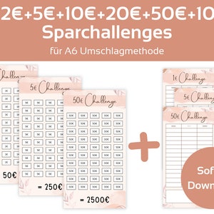 1 + 2 + 5 + 10 + 20 + 50 + 100 Euro Savings Challenge Set Aesthetics Challenges for Saving | For A6 Zipper Envelope Method | Instant PDF Download