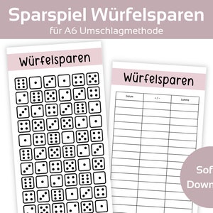 Dice Saving Sparchallenge Dice Game Set Sparspiel Template incl. Tracker Challenge Sparen | A6 Zipper Envelope Method | Download PDF