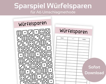 Dice Savings Challenge Dice Game Game Set Savings Game Template incl. Tracker Challenge Savings | A6 Zipper Envelope Method | PDF Download