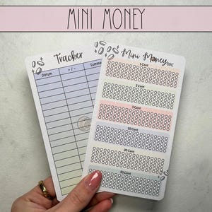 Könnte beinhalten: Ein druckbarer Mini-Geld-Tracker mit einer Tabelle zum Aufzeichnen von Daten, Einnahmen und Ausgaben. Der Tracker enthält auch einen Abschnitt zum Verfolgen von Münzen in Stückelungen von 1 Cent, 2 Cent, 5 Cent, 10 Cent, 20 Cent und 50 Cent.