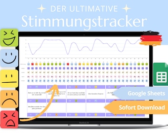 Ultimate Digital Mood Tracker 2023, Mood Calendar Template Google Sheets, Mood Diary German, Mood Tracking Template