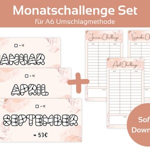 48x Monthly Challenge Saving Challenges Set 1, 2, 5 Euro + Blank Template Aesthetic Challenge Saving | A6 Zipper Envelope Method | Download PDF