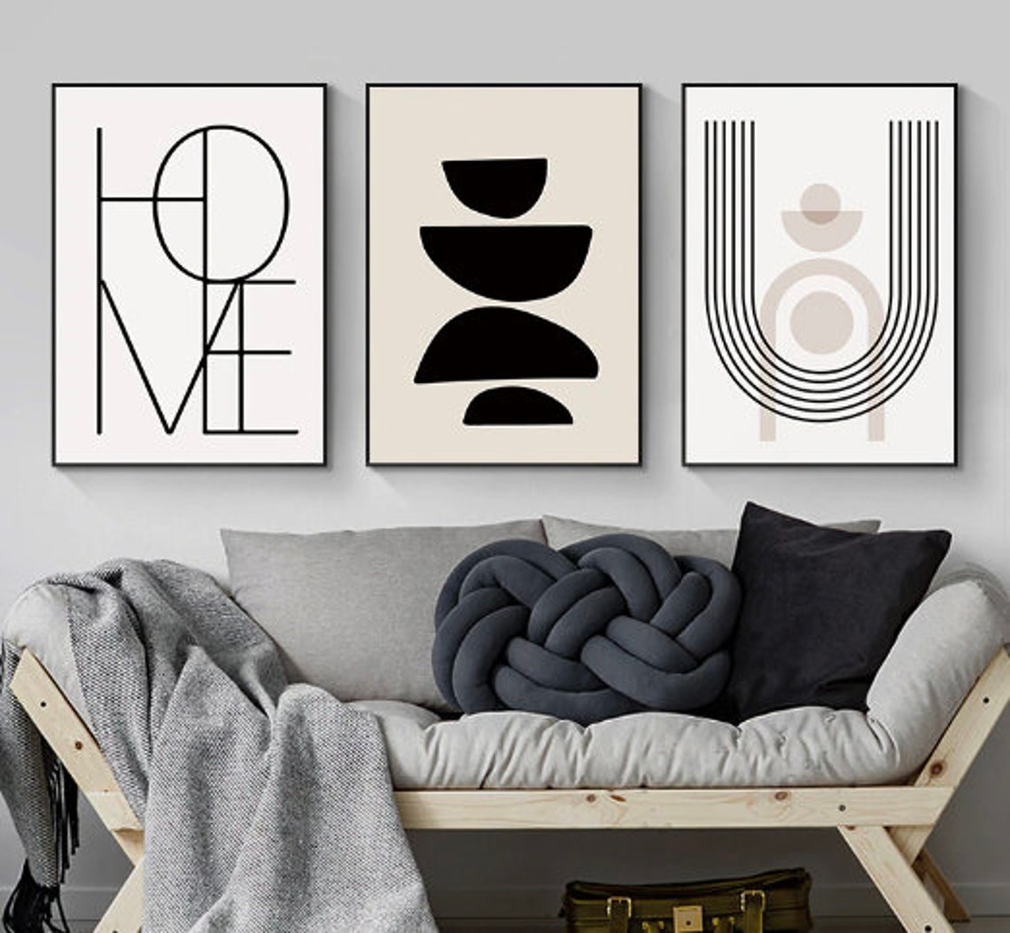 Nordic Black White Abstract Canvas Print Simplicity Art Painting Line ...