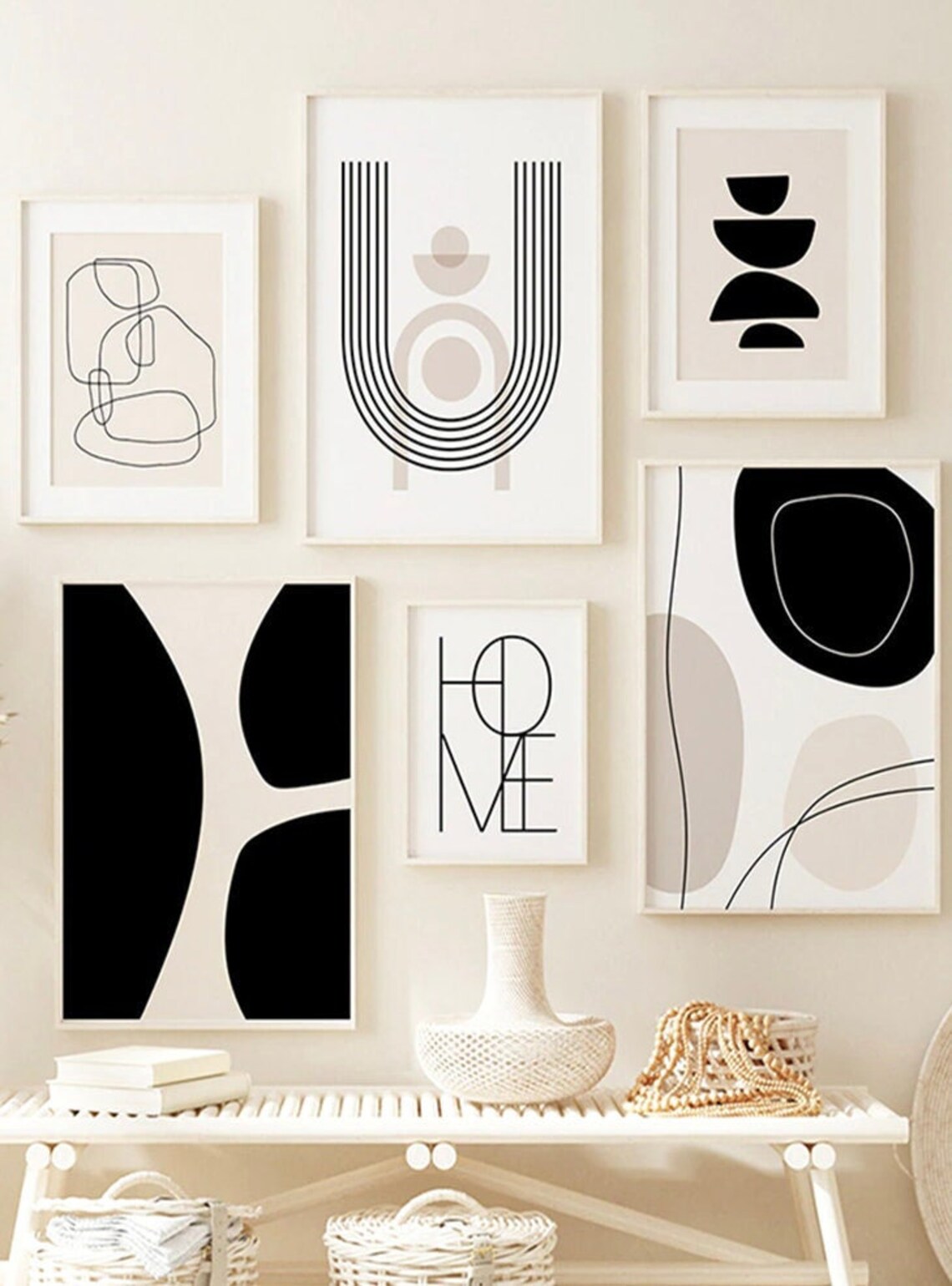 Nordic Black White Abstract Canvas Print Simplicity Art Painting Line ...