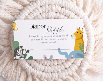 Jungle Animal Safari Baby Shower Diaper Raffle Card Insert, Animals Baby Shower Diaper Raffle Ticket, Diaper Raffle Insert, Instant Download