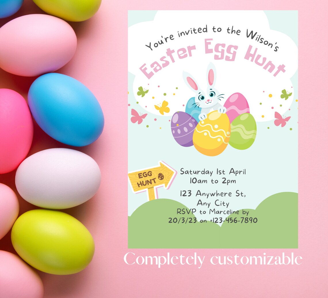 Easter Egg Hunt Invitation, Easter Party Invitation, Editable Easter Egg Invite, Spring