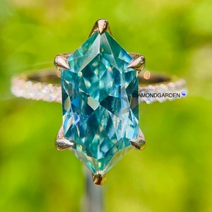 3.5 CT Blue Green Moissanite Dutch marquise Ring, 14K Rose Gold Moisssanite Engagement Ring, Dutch Marquise Cut Diamond Solitaire Ring Gift