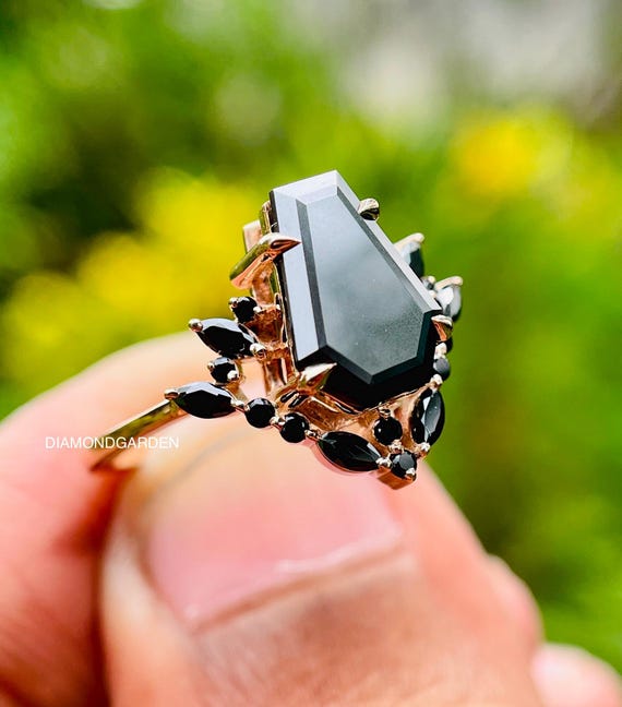 Ct Coffin Cut Black Moissanite Halo Diamond Engagement Ring