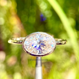 East West Oval Cut Moissanite Engagement Ring, Bezel Set 2.50 Ct Oval Cut Diamond Ring For Women, Wedding Ring, Anniversary Solitaire Ring