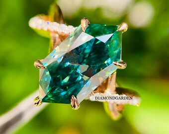 3.5 CT Blue Green Moissanite Dutch Marquise Ring, 14K Rose