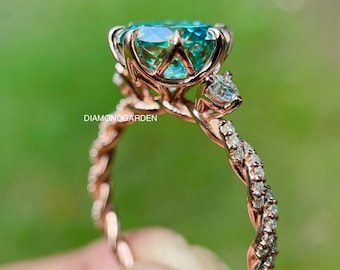 Vintage Three Stone Diamond Ring Portuguese cut moissanite Engagement Ring 10K/14K Rose Gold Diamond Ring Twist wedding Band Ring Love Ring