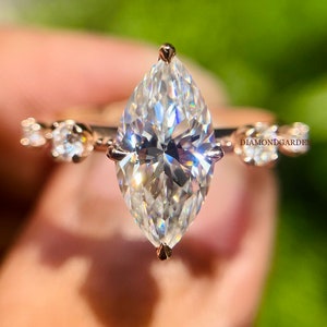 14K Rose Gold Marquise cut Solitaire Diamond Rin 2.0 CT Marquise Cut Moissanite Engagement Ring Set g Anniversary Ring Birthday Gift For Her